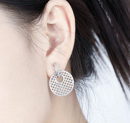 Casual Round Hollow Net 925 Sterling Silver Dangling Earrings