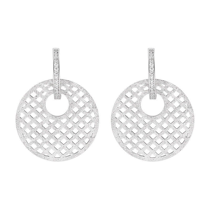 Casual Round Hollow Net 925 Sterling Silver Dangling Earrings