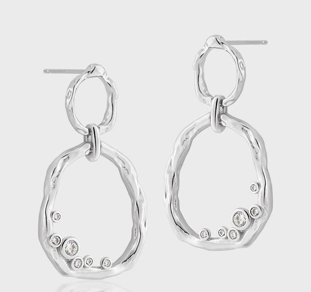 Office Geometry Round CZ Circles 925 Sterling Silver Dangling Earrings